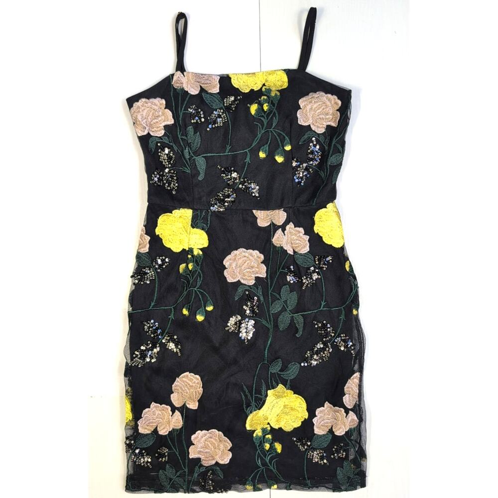 Lulu's Rue Black Floral Embroidered Sequin Bodycon Mini Dress Size XS - Picture 1 of 14
